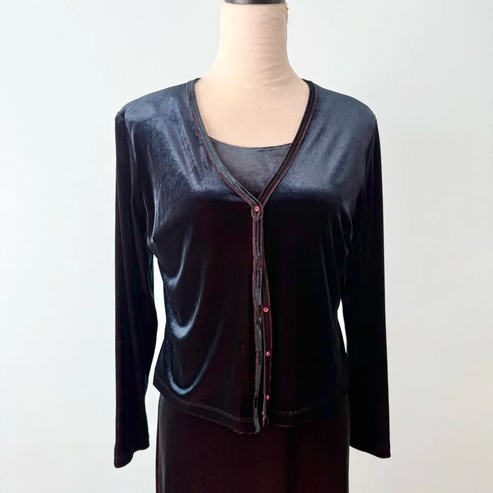 Vintage CDC Caren Desiree  Company Elegant Black Velvet Dress and Cardigan Set M - Picture 2 of 15